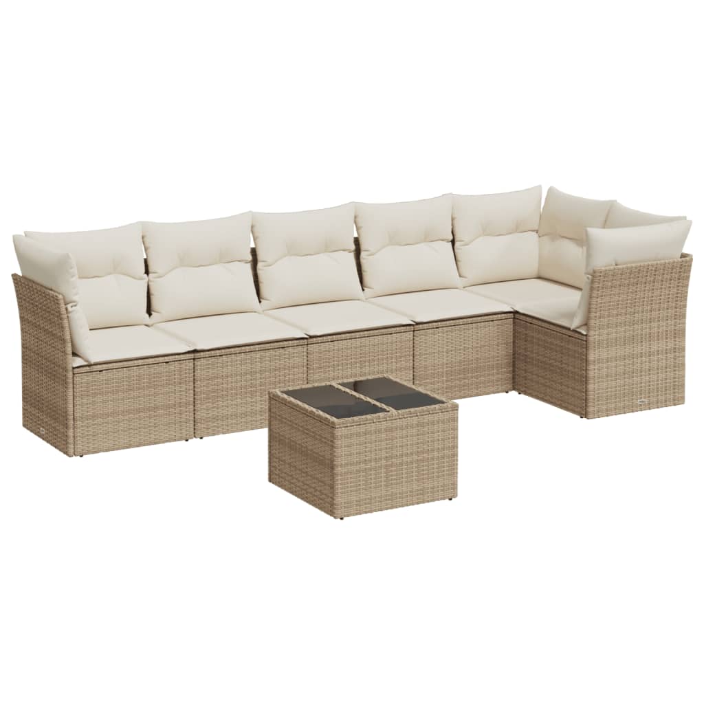sofasæt til haven 7 dele med hynder polyrattan beige