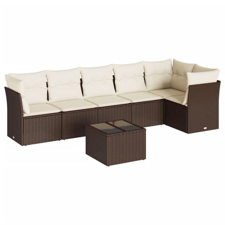 sofasæt til haven 7 dele med hynder polyrattan brun