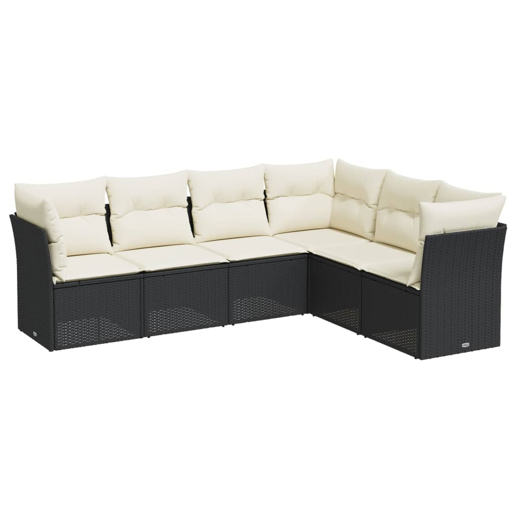 sofasæt til haven 6 dele med hynder polyrattan sort