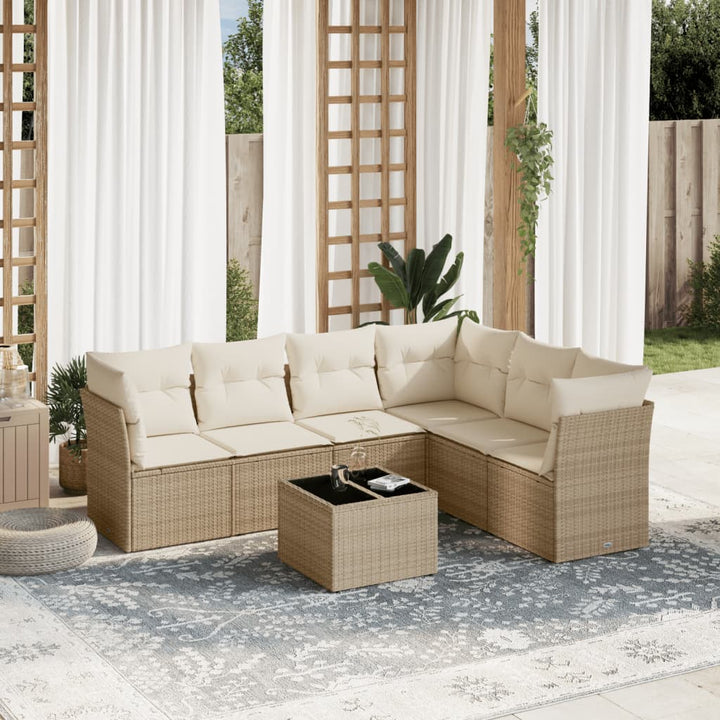 sofasæt til haven 7 dele med hynder polyrattan beige