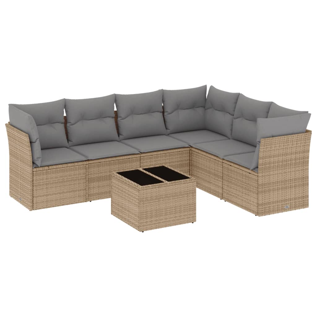 sofasæt til haven 7 dele med hynder polyrattan beige