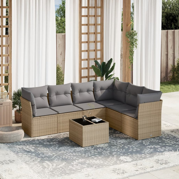 sofasæt til haven 7 dele med hynder polyrattan beige