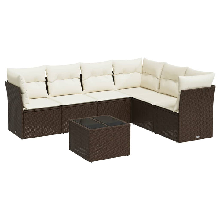 sofasæt til haven 7 dele med hynder polyrattan brun