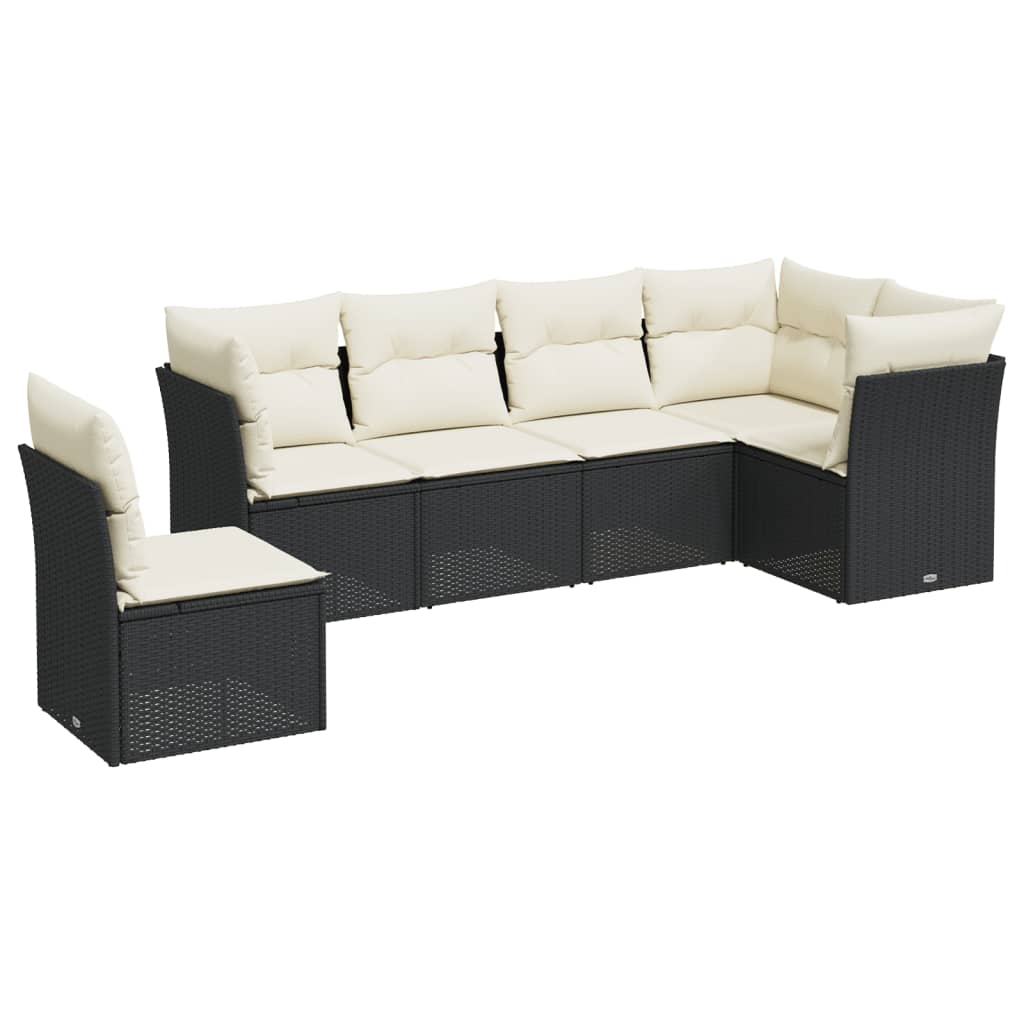sofasæt til haven 6 dele med hynder polyrattan sort