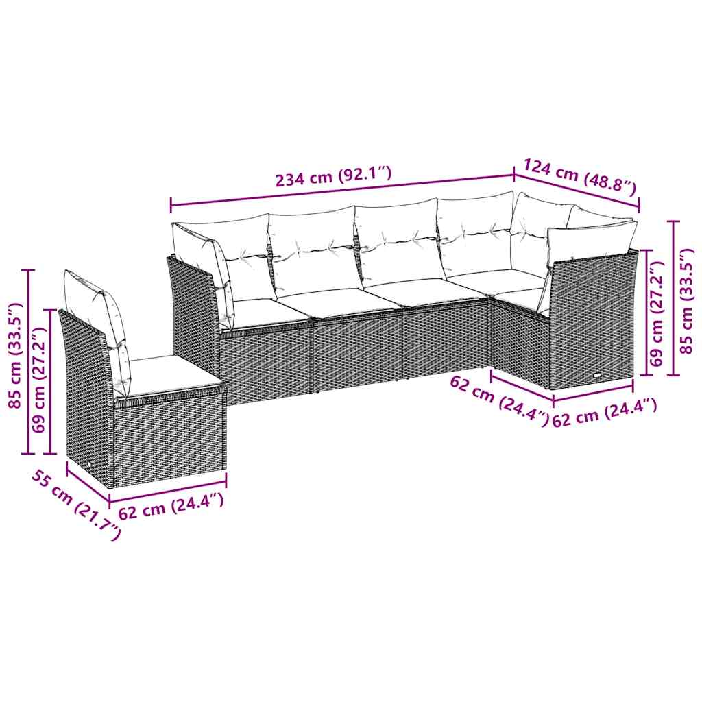 sofasæt til haven 6 dele med hynder polyrattan lysegrå
