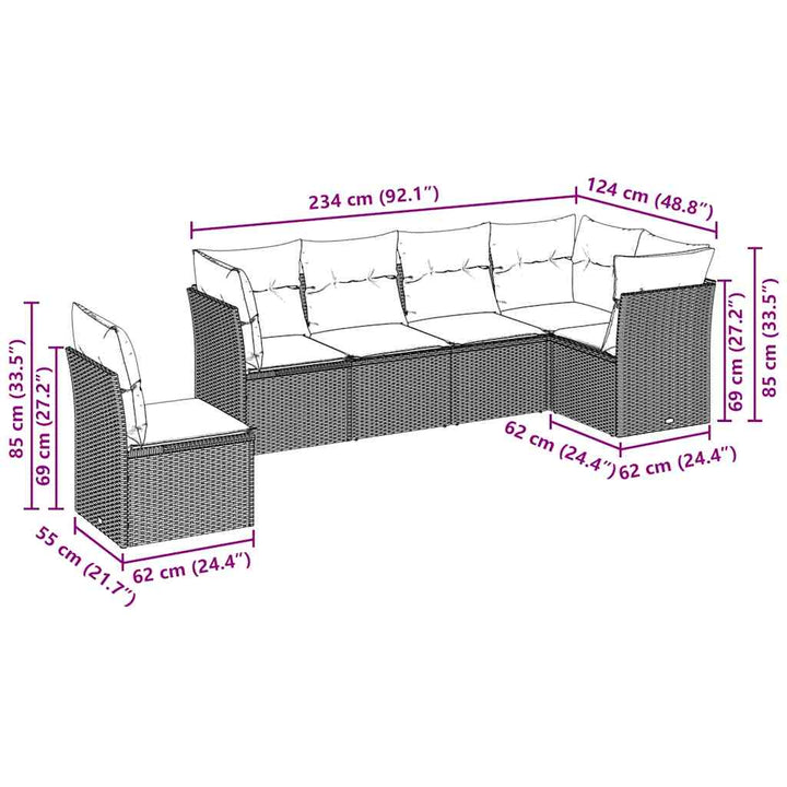 sofasæt til haven 6 dele med hynder polyrattan lysegrå