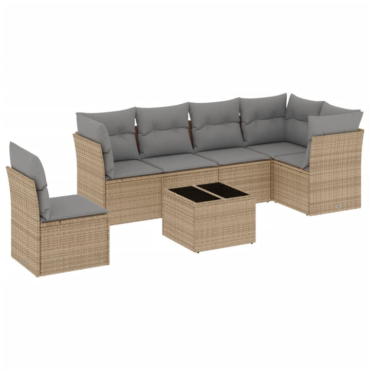 sofasæt til haven 7 dele med hynder polyrattan beige