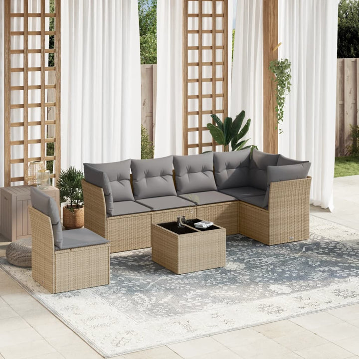 sofasæt til haven 7 dele med hynder polyrattan beige
