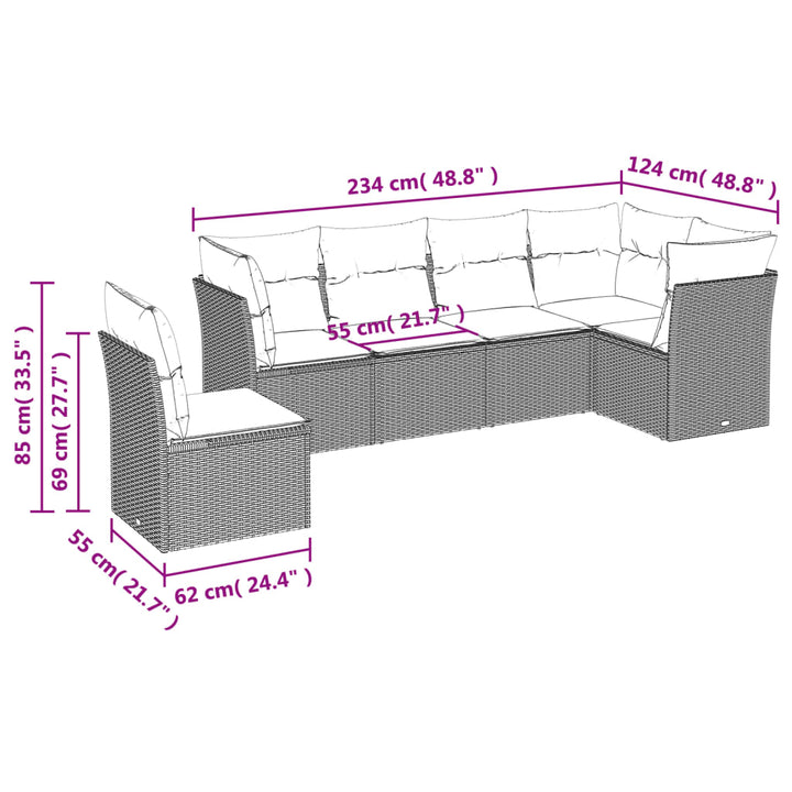 sofasæt til haven 7 dele med hynder polyrattan brun