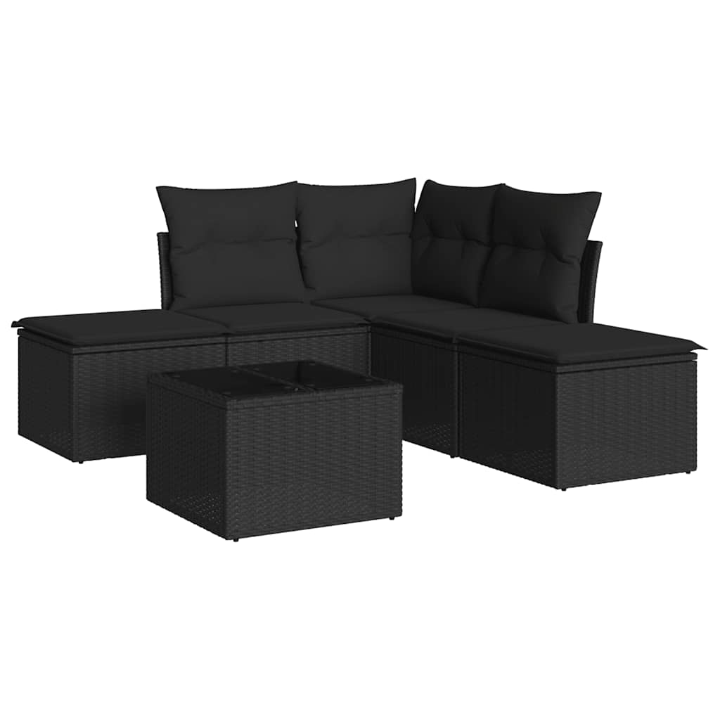 sofasæt til haven 6 dele med hynder polyrattan sort