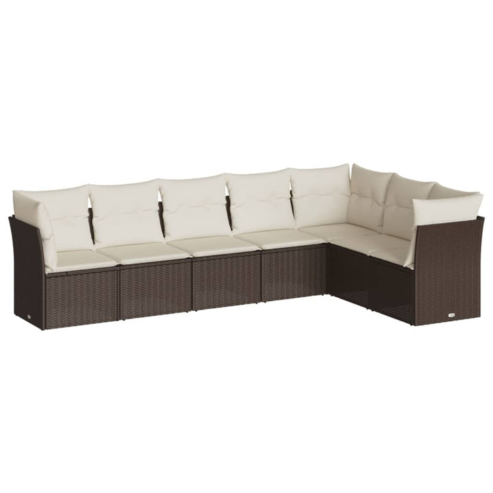 sofasæt til haven 7 dele med hynder polyrattan brun