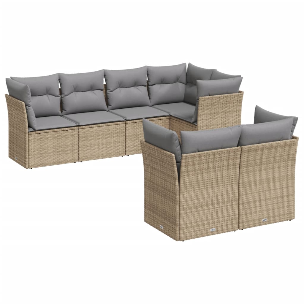sofasæt til haven 7 dele med hynder polyrattan beige