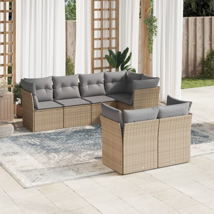 sofasæt til haven 7 dele med hynder polyrattan beige