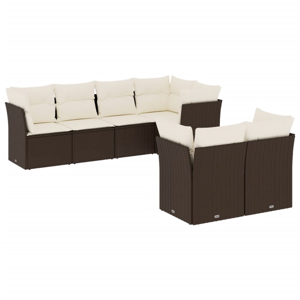 sofasæt til haven 7 dele med hynder polyrattan brun