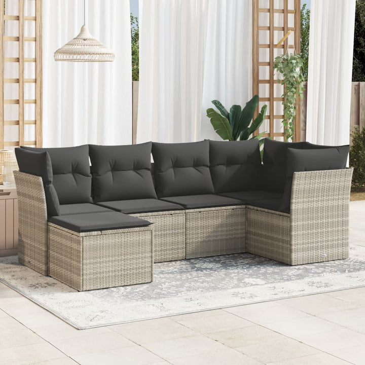sofasæt til haven 6 dele med hynder polyrattan lysegrå