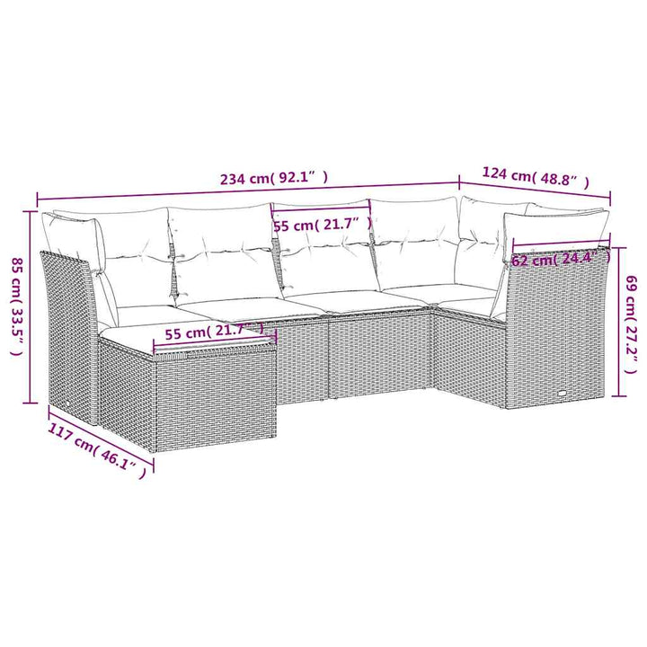 sofasæt til haven 6 dele med hynder polyrattan brun