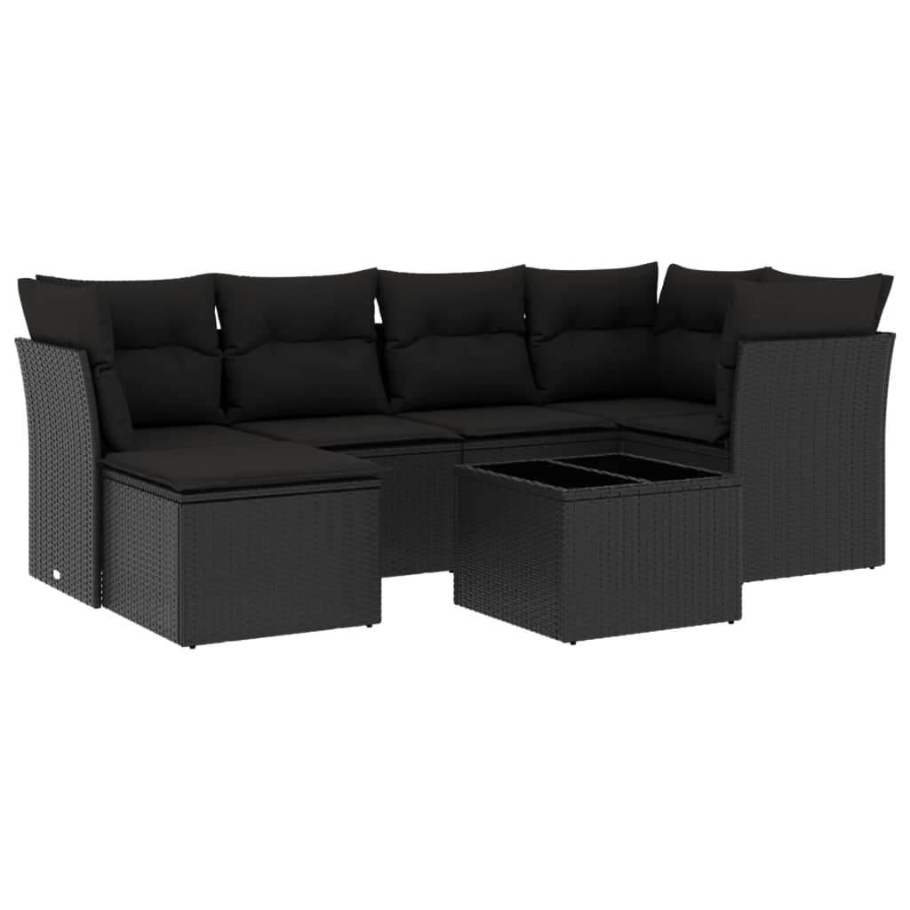 sofasæt til haven 7 dele med hynder polyrattan sort