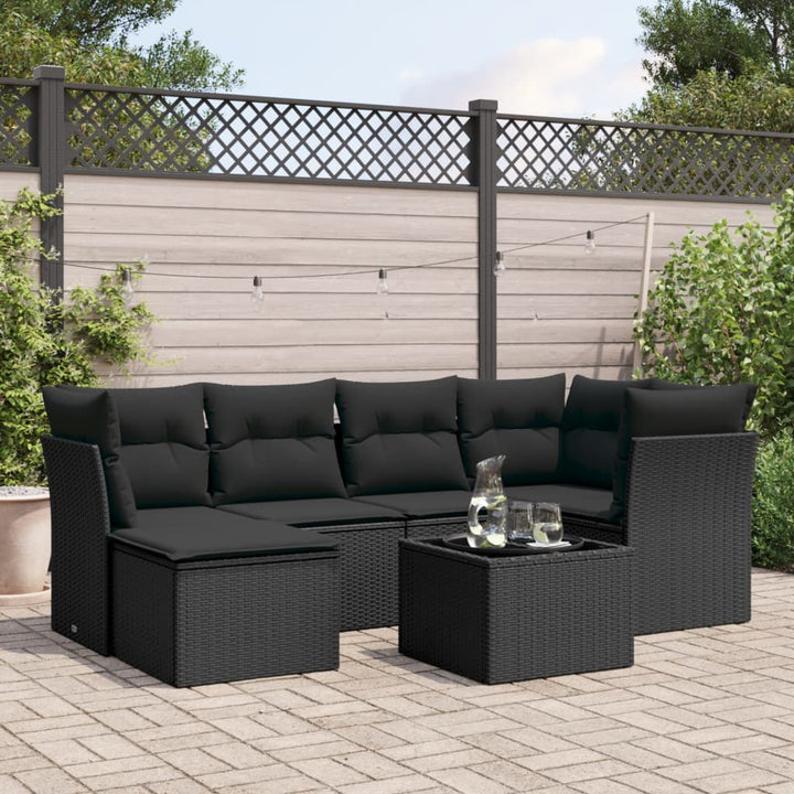 sofasæt til haven 7 dele med hynder polyrattan sort