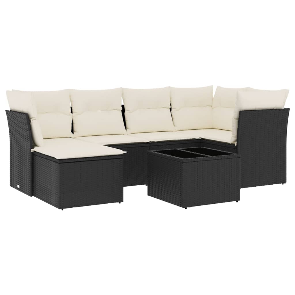 sofasæt til haven 7 dele med hynder polyrattan sort