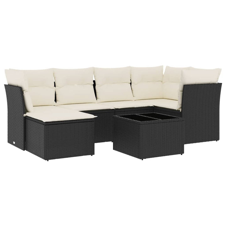 sofasæt til haven 7 dele med hynder polyrattan sort
