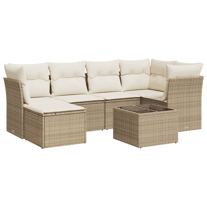 sofasæt til haven 7 dele med hynder polyrattan beige