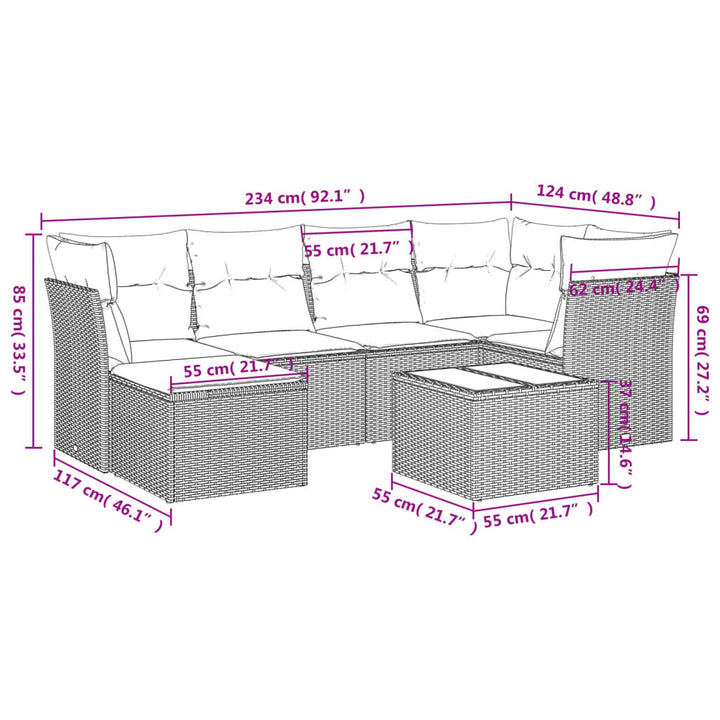 sofasæt til haven 7 dele med hynder polyrattan beige