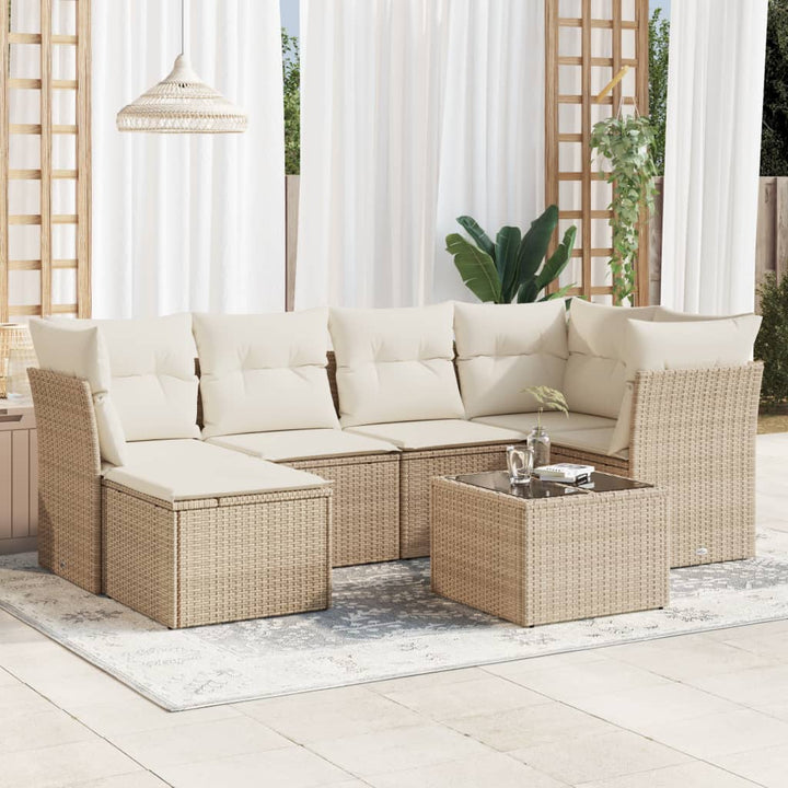 sofasæt til haven 7 dele med hynder polyrattan beige