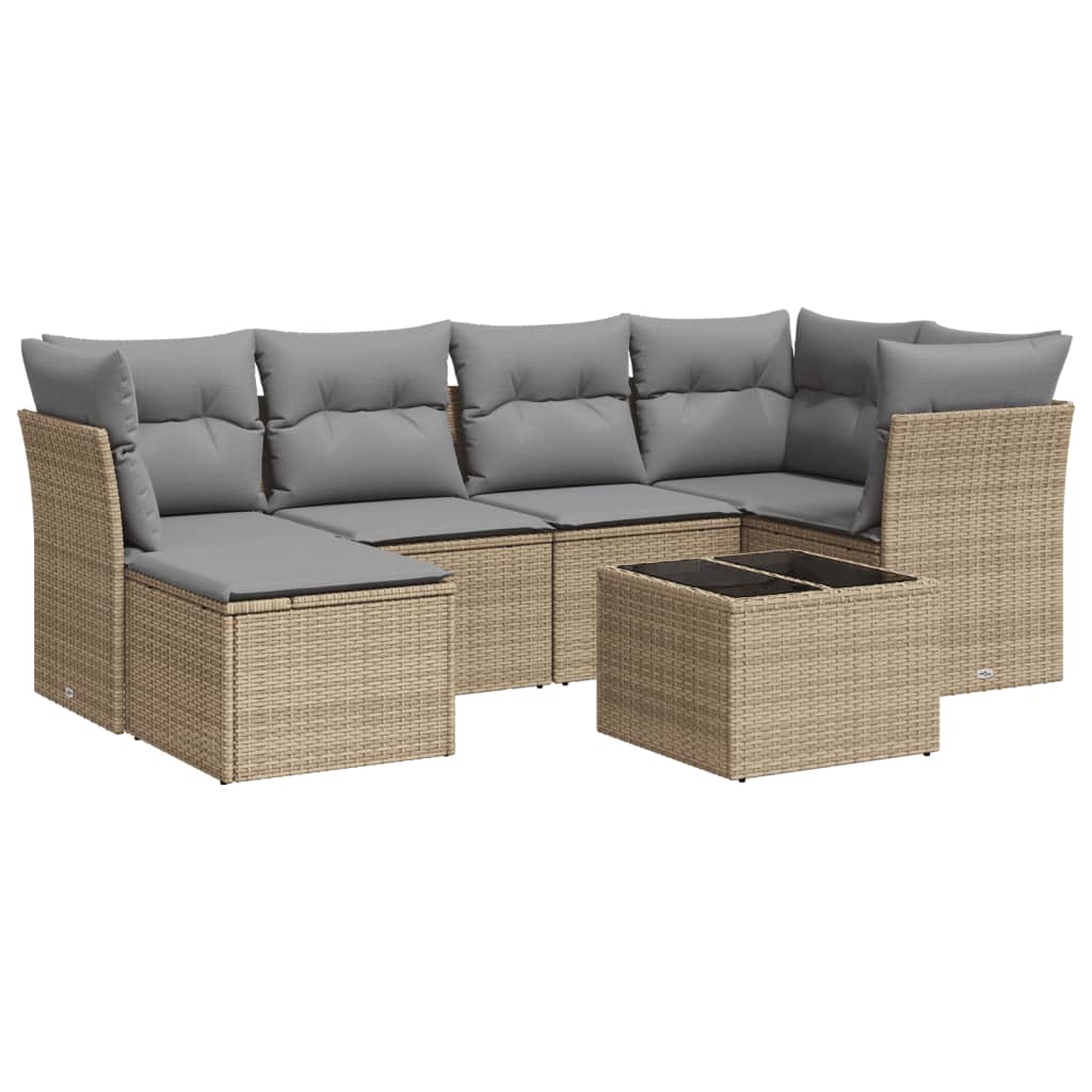 sofasæt til haven 7 dele med hynder polyrattan beige