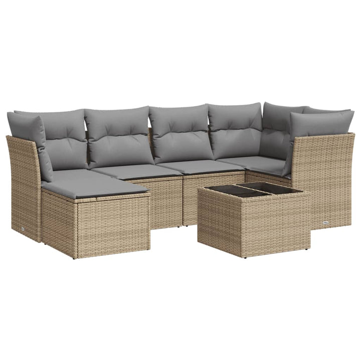sofasæt til haven 7 dele med hynder polyrattan beige