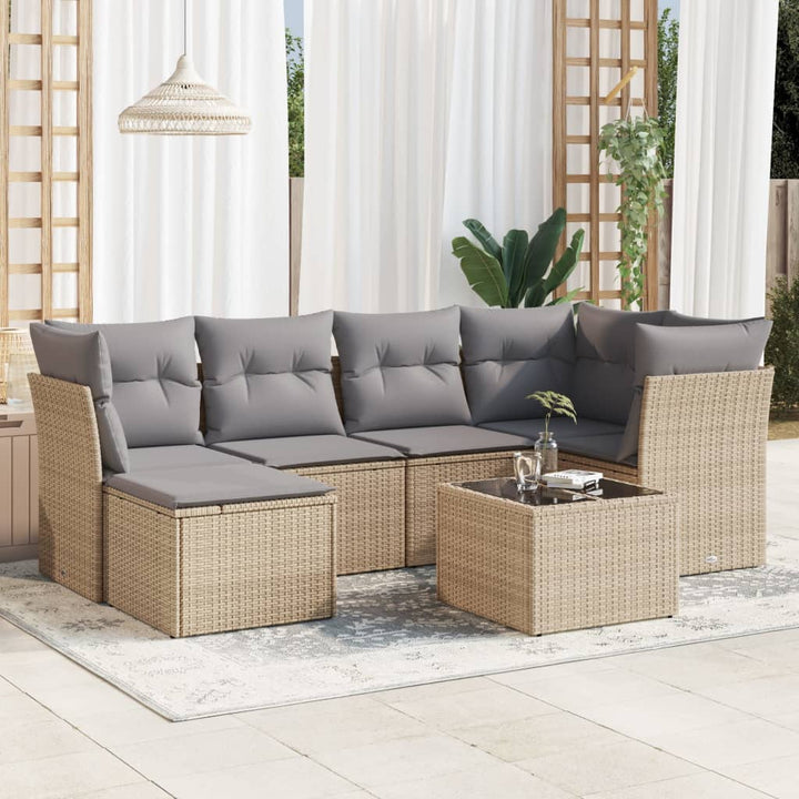 sofasæt til haven 7 dele med hynder polyrattan beige