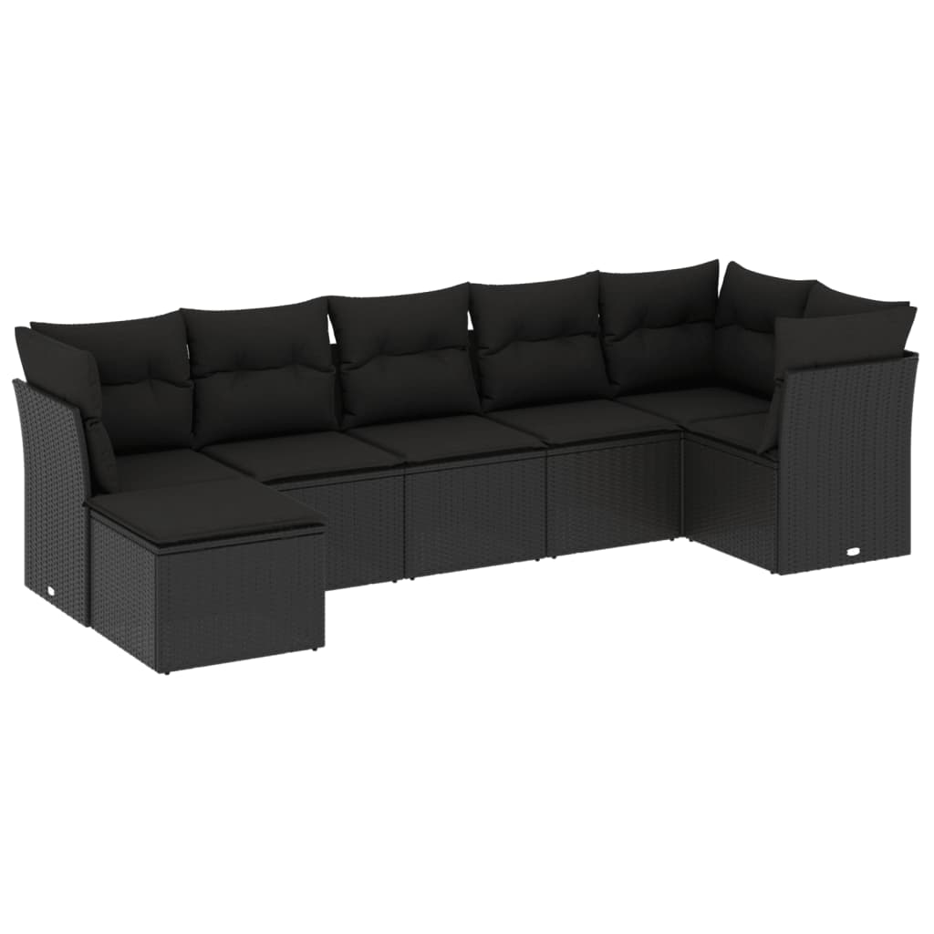 sofasæt til haven 7 dele med hynder polyrattan sort
