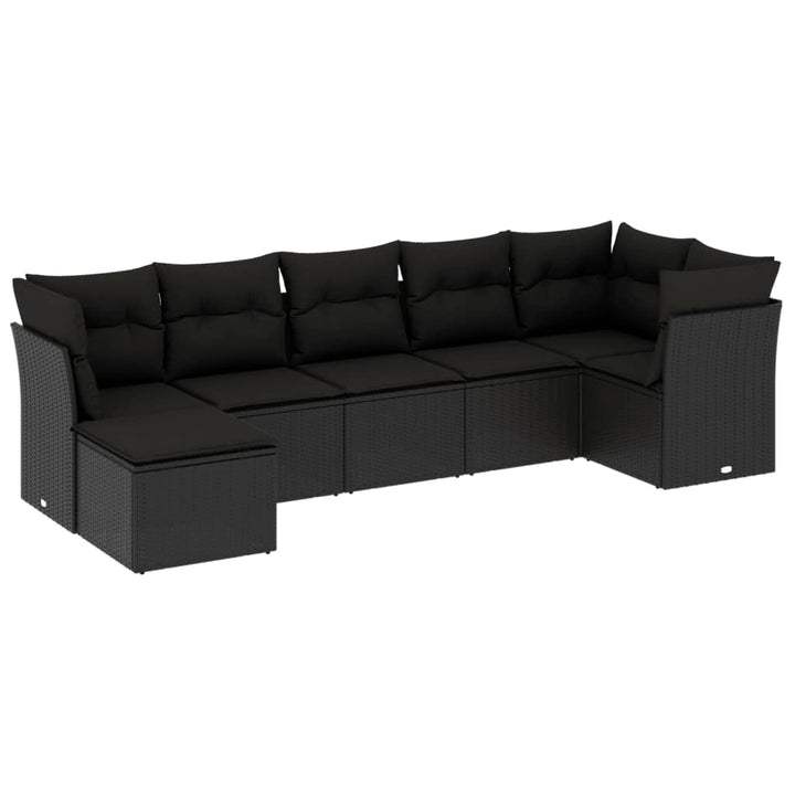 sofasæt til haven 7 dele med hynder polyrattan sort