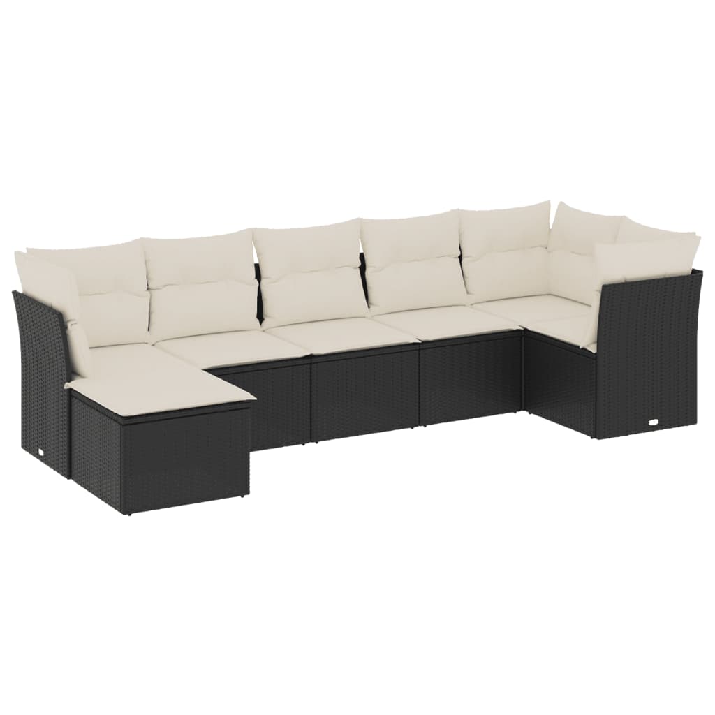 sofasæt til haven 7 dele med hynder polyrattan sort