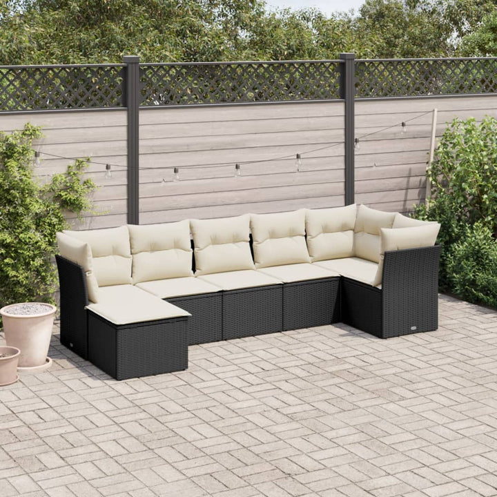 sofasæt til haven 7 dele med hynder polyrattan sort