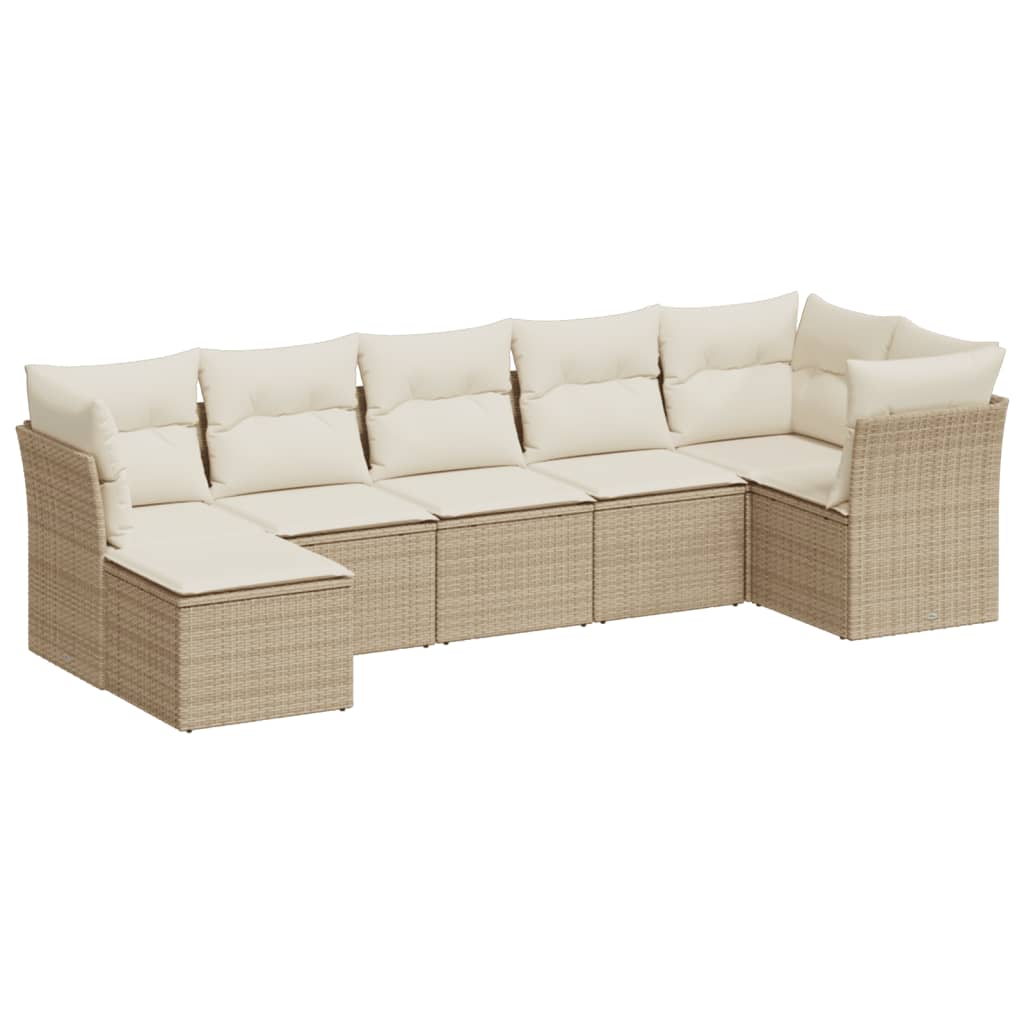 sofasæt til haven 7 dele med hynder polyrattan beige