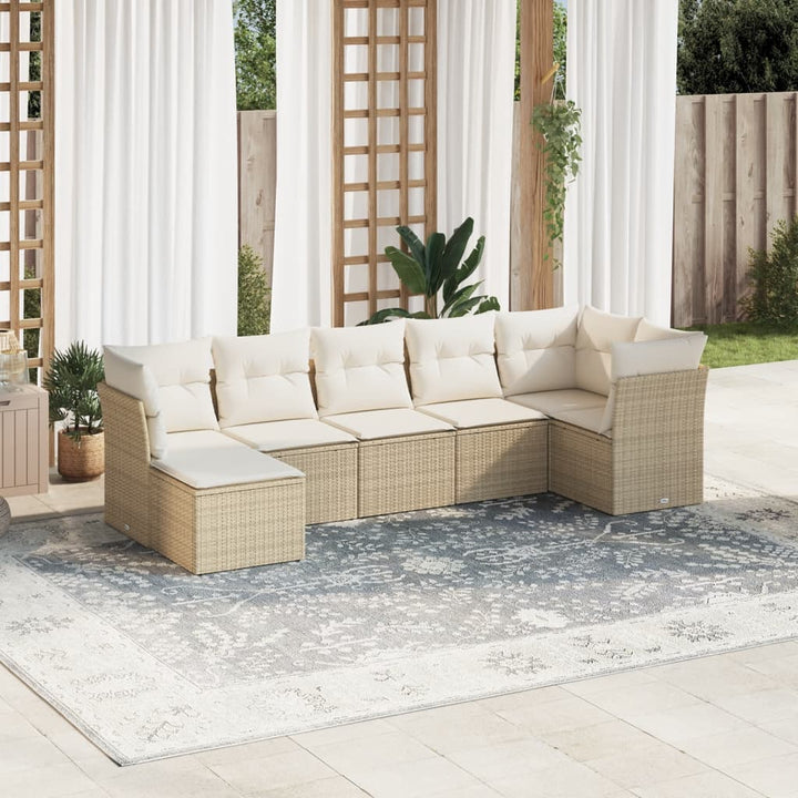 sofasæt til haven 7 dele med hynder polyrattan beige