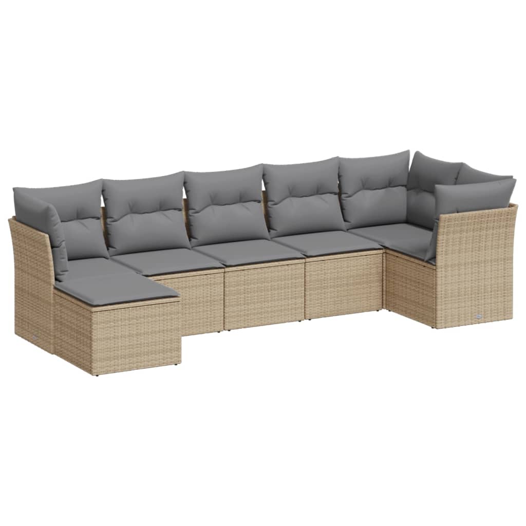 sofasæt til haven 7 dele med hynder polyrattan beige