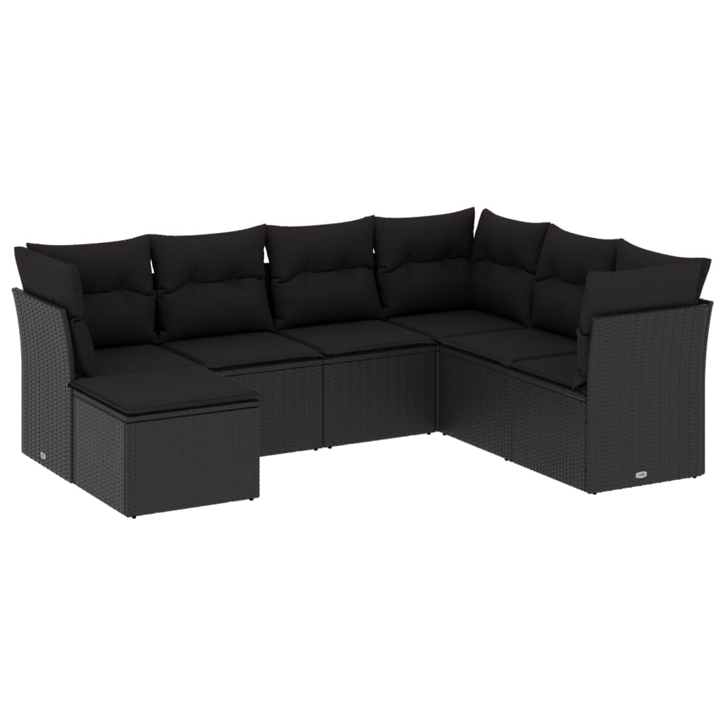 sofasæt til haven 7 dele med hynder polyrattan sort