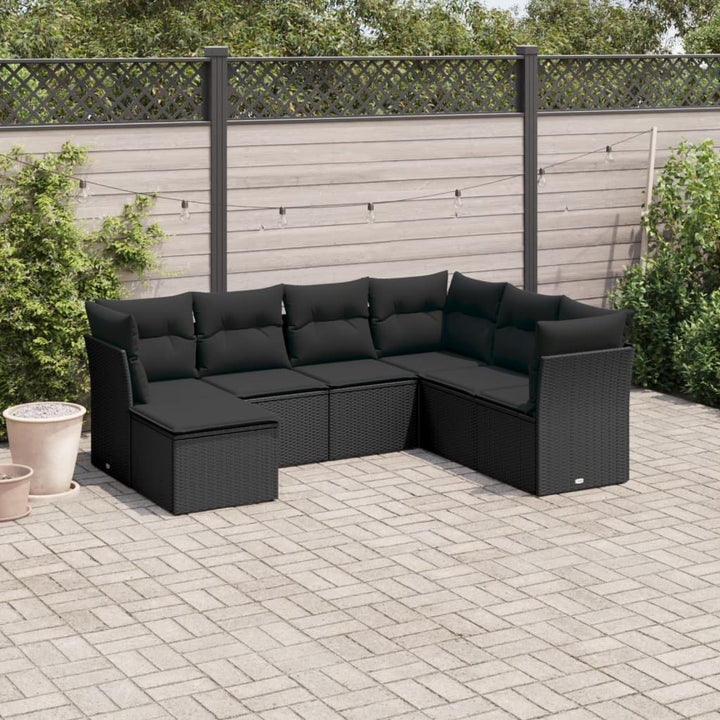 sofasæt til haven 7 dele med hynder polyrattan sort