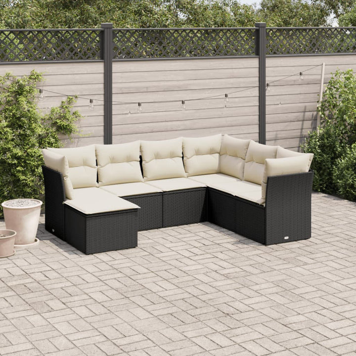 sofasæt til haven 7 dele med hynder polyrattan sort