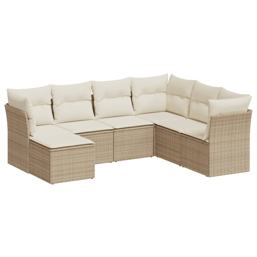 sofasæt til haven 7 dele med hynder polyrattan beige