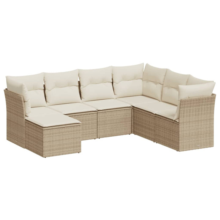 sofasæt til haven 7 dele med hynder polyrattan beige