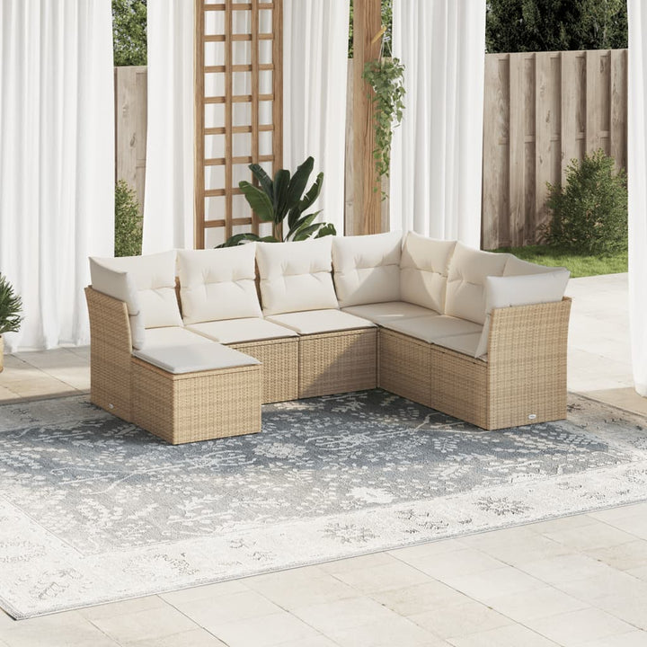 sofasæt til haven 7 dele med hynder polyrattan beige