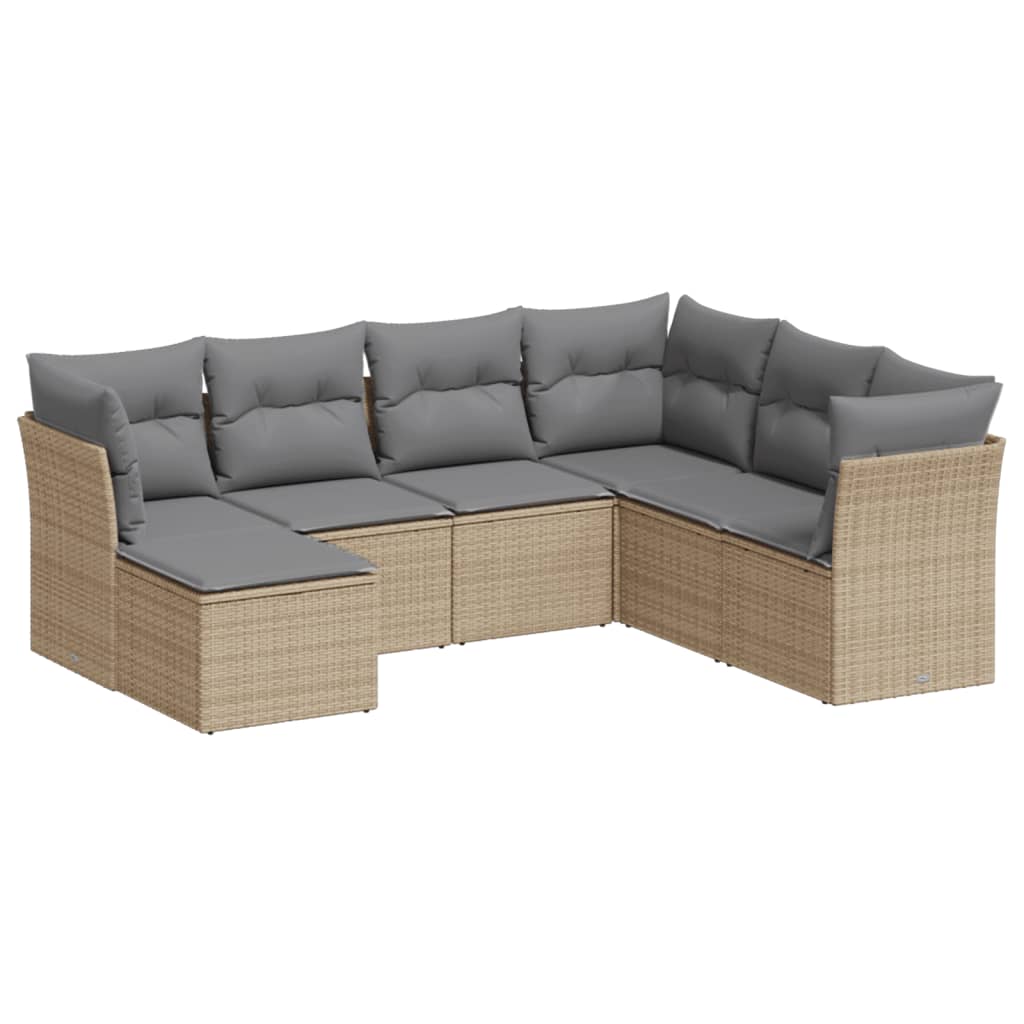 sofasæt til haven 7 dele med hynder polyrattan beige