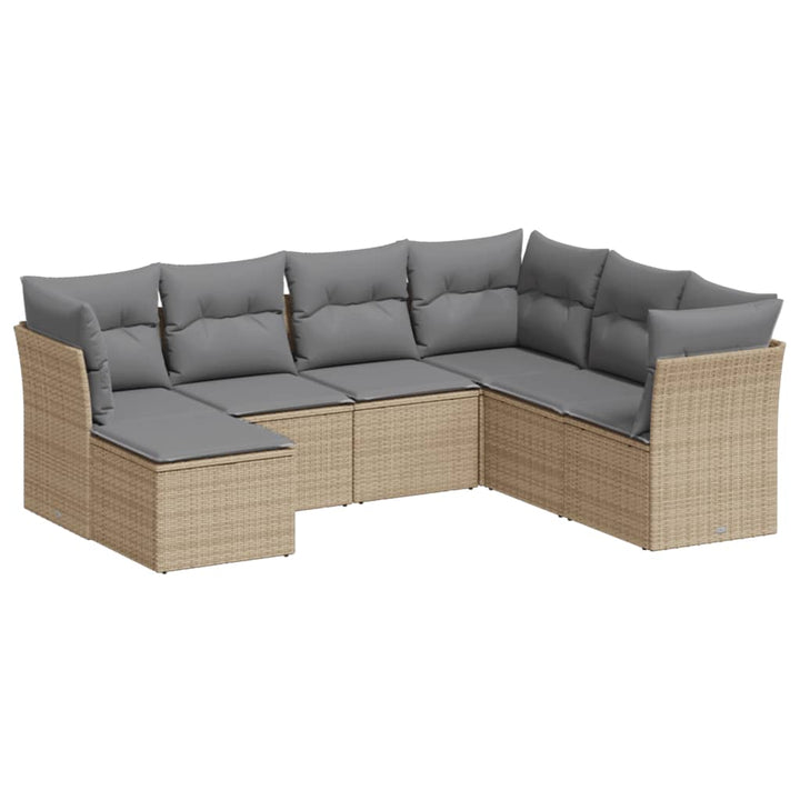 sofasæt til haven 7 dele med hynder polyrattan beige