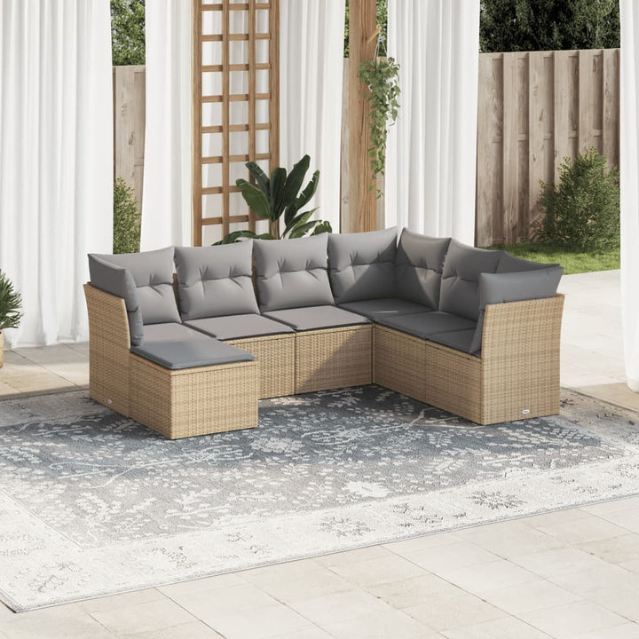 sofasæt til haven 7 dele med hynder polyrattan beige