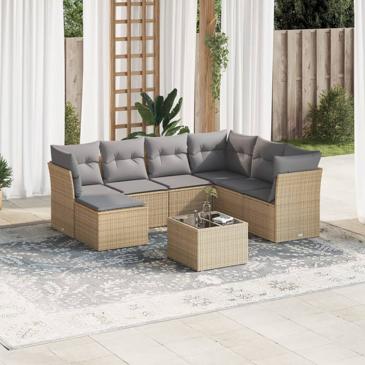sofasæt til haven 8 dele med hynder polyrattan beige
