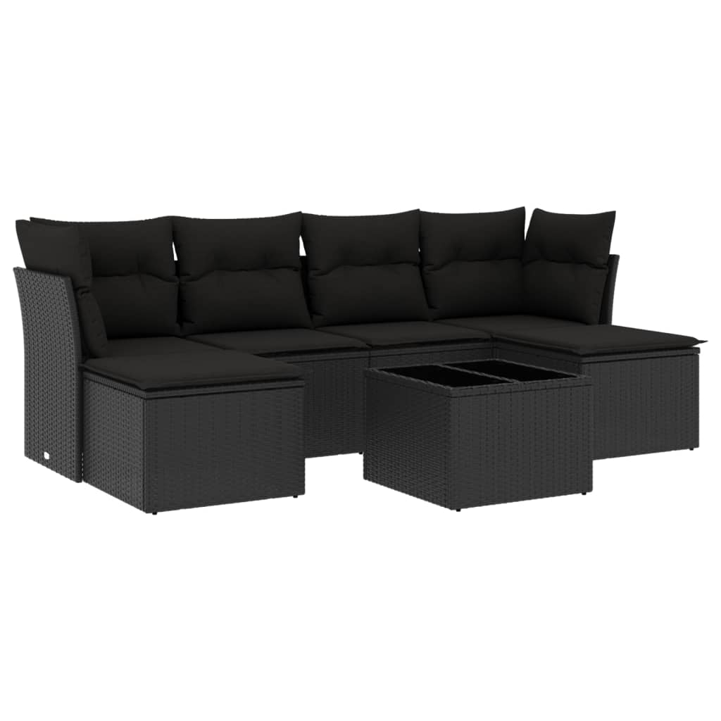 sofasæt til haven 7 dele med hynder polyrattan sort