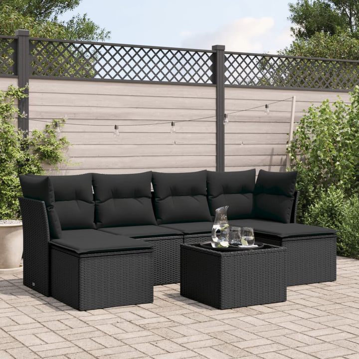 sofasæt til haven 7 dele med hynder polyrattan sort