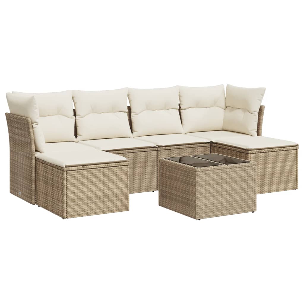 sofasæt til haven 7 dele med hynder polyrattan beige